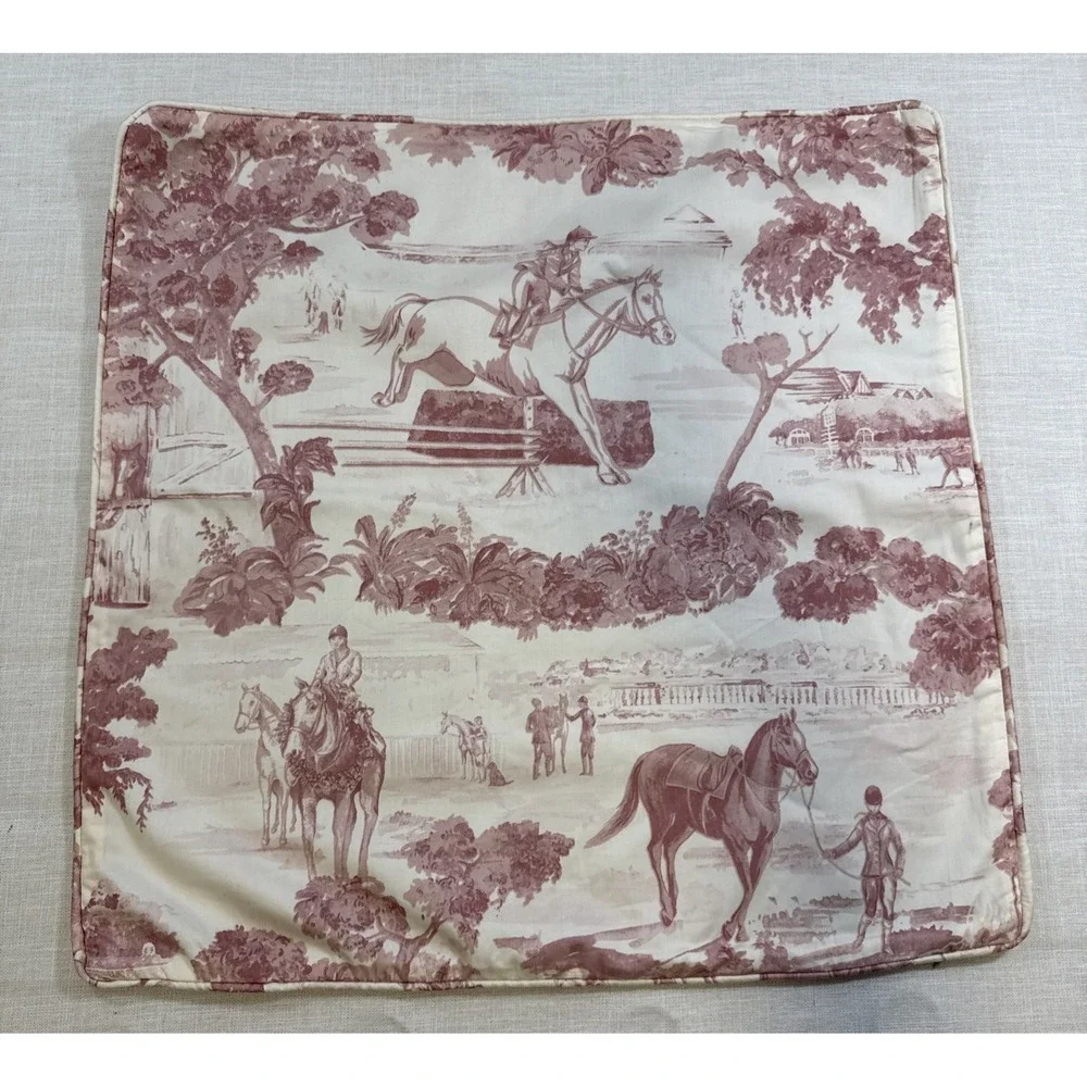 Toile De Jouy Pillow Cover Equestrian Pillow Sham Horse Country Decor 23 x 23 in